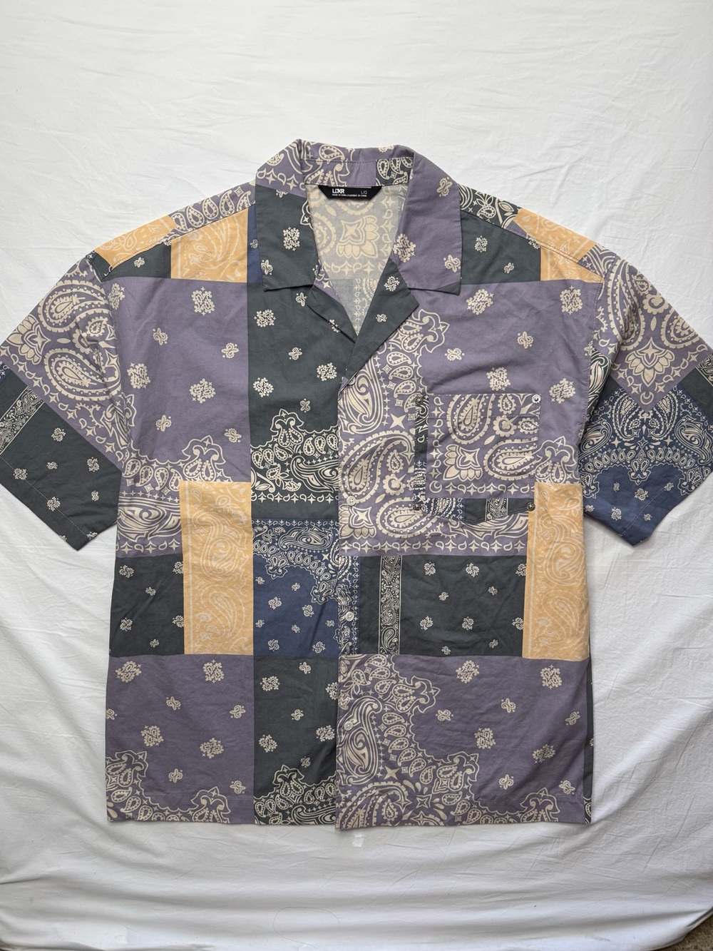 Lckr - Casual Patchwork Bandana Print Short Sleeve Button Down Shirt